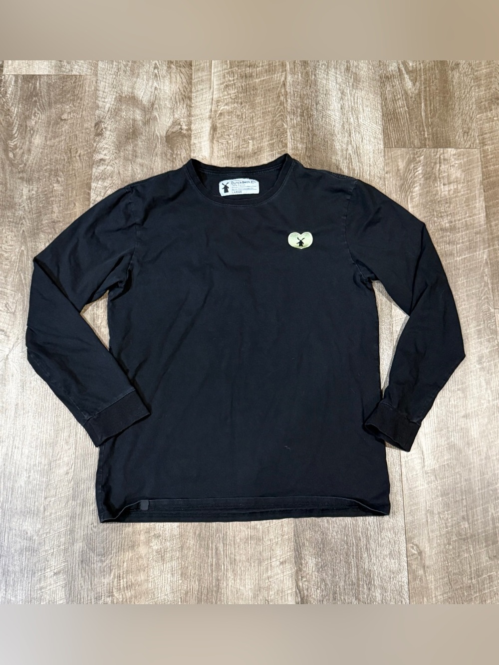 Dutch Bros Womens Large Black Long Sleeve Varsity Letters T Shirt 100% cotton.